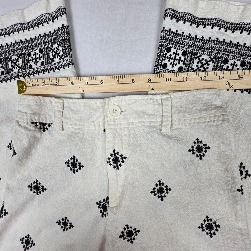 Elie Tahari Linen Blend Wide Leg Pants Womens 4 Embroidered  White Black